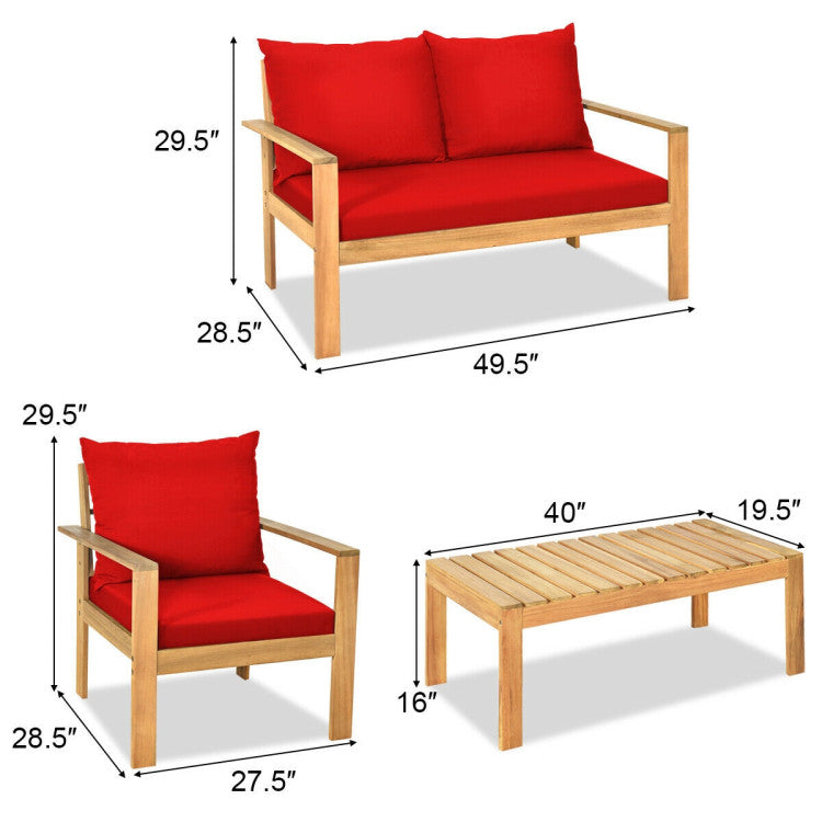 Outdoor 4-Piece Acacia Wood Chat Set with Water Resistant Cushions