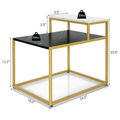 2 Tier End Side Table with Metal Frame and Storage Shelf for Living Room