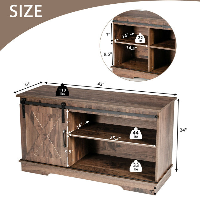 Sliding Barn Door TV Stand with Adjustable Shelf Cabinet