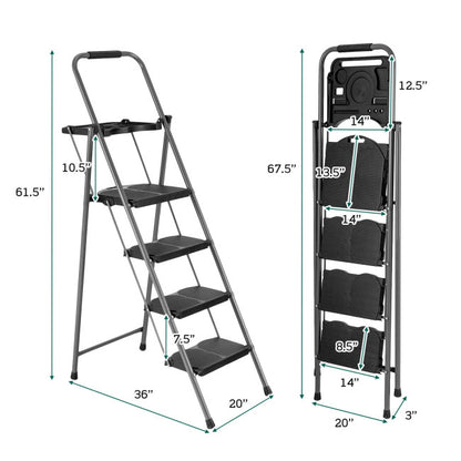 4 Step Folding Ladder with Built-in Tool Tray and Anti-Slip Footpads
