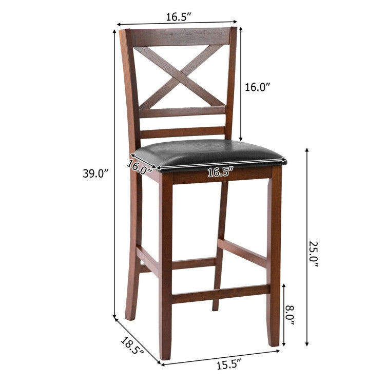 Set of 2 Bar Stools 25 Inch Counter Height Chairs with PU Leather Seat