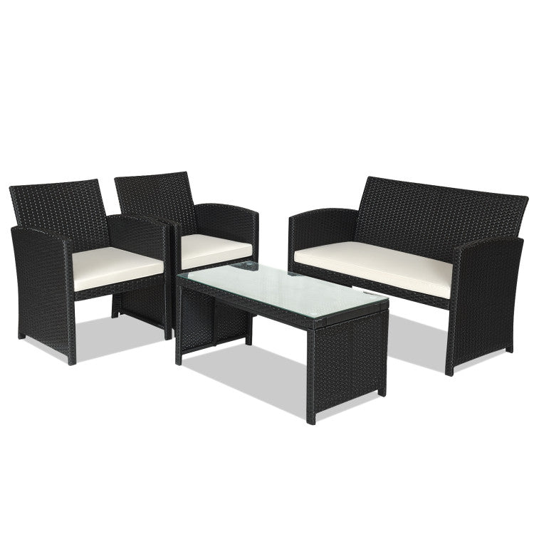 4-Piece Wicker Conversation Furniture Set Patio Sofa and Table Set