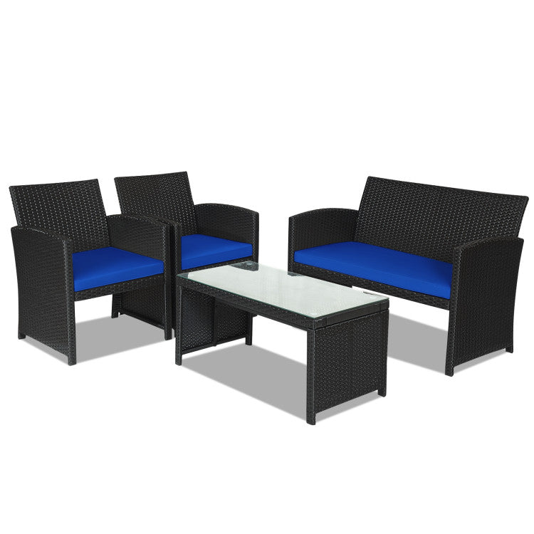 4-Piece Wicker Conversation Furniture Set Patio Sofa and Table Set