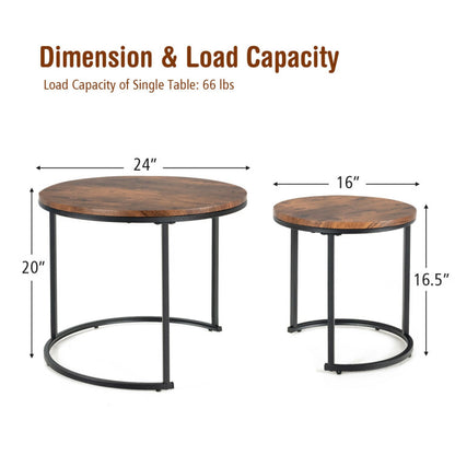 Set of 2 Modern Round Nesting Coffee Table for Balcony and Living Room