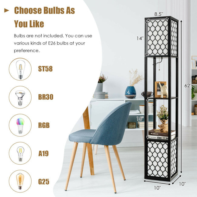 Modern Shelf Freestanding Floor Lamp with Double Lamp Pull Chain and Foot Switch