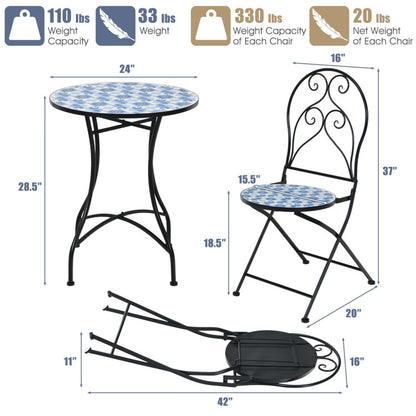 3-Piece Patio Bistro Furniture Set with Mosaic Design