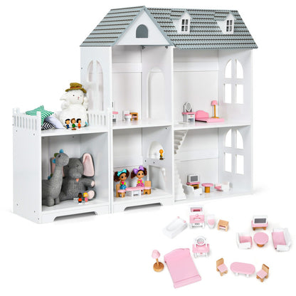 Costway 2-Tier Dollhouse Bookcase with Sufficient Storage Space