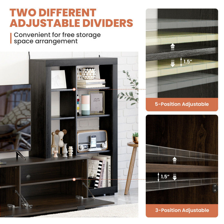 2-in-1 TV Stand with 4-tier Bookcase Adjustable Shelf