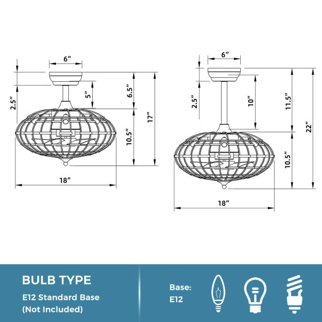 5 Blades Enclosed Ceiling Fan with Light and Remote Control