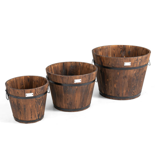 3 Piece Wooden Planter Barrel Set with Multiple Sizes