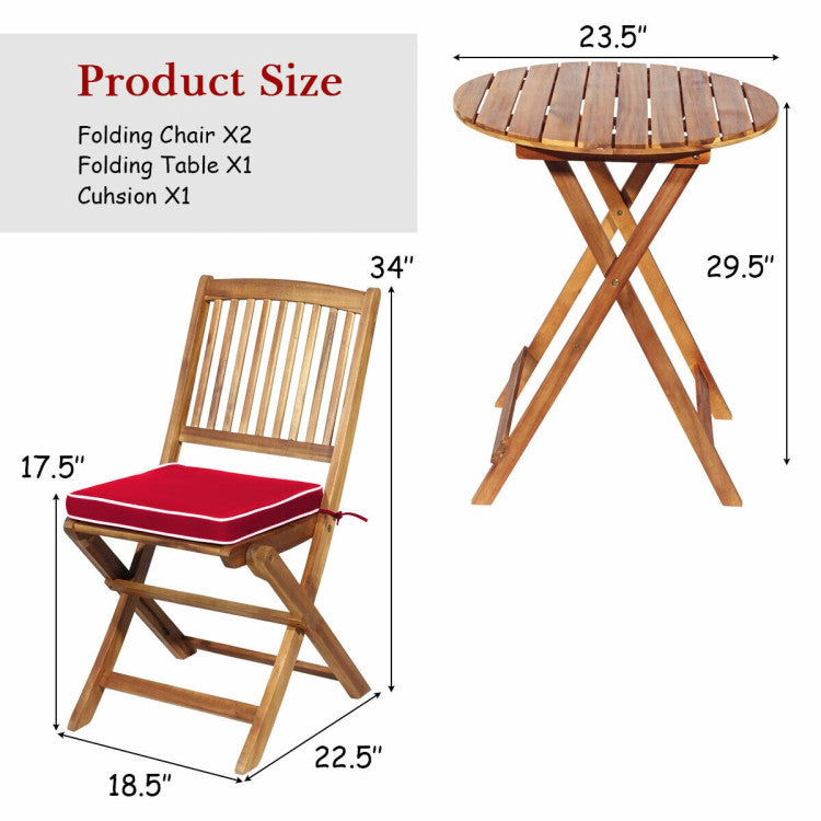 3-Piece Patio Folding Bistro Set with Padded Cushion and Round Coffee Table