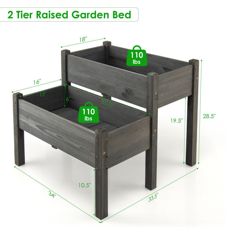 2 Tier Wooden Raised Garden Bed