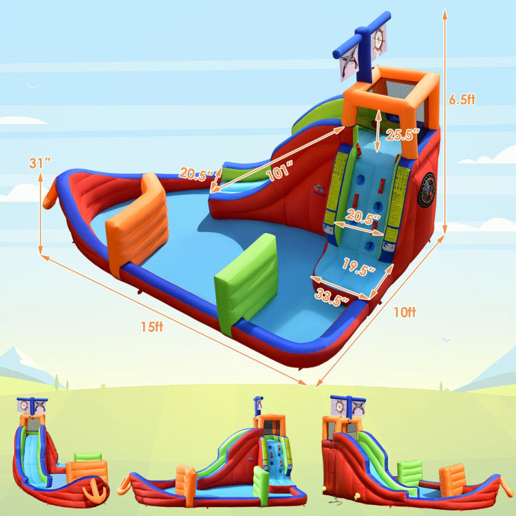 6-in-1 Kids Pirate Ship Water Slide Inflatable Bounce House with Water Guns Without Blower