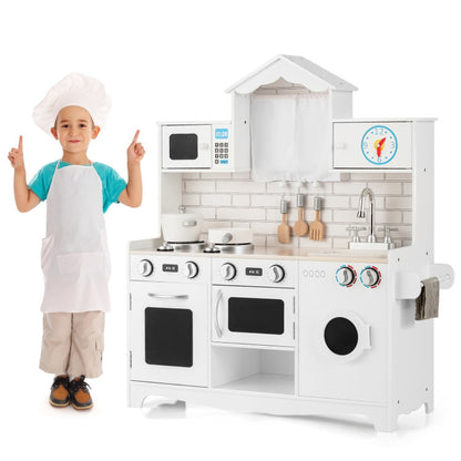 Costway Wooden Kids Kitchen with Washing Machine