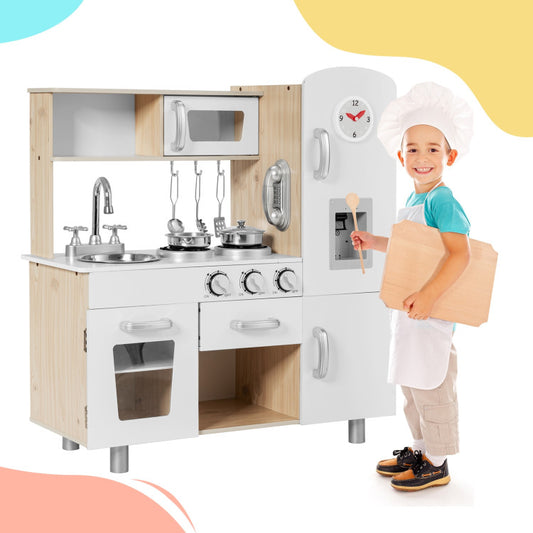 Costway Vintage Play Kitchen Pretend Kids Cooking Playset Toys with Water Dispense