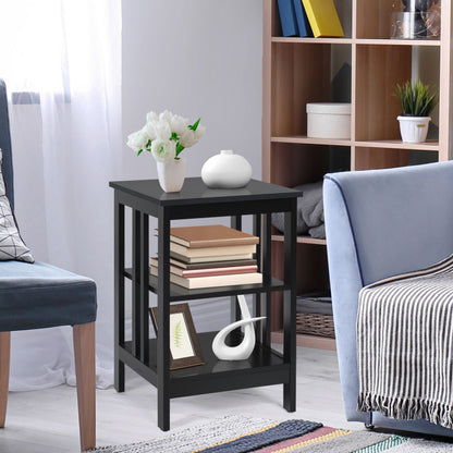 3-Tier Nightstand Sofa Side Table with Baffles and Round Corners