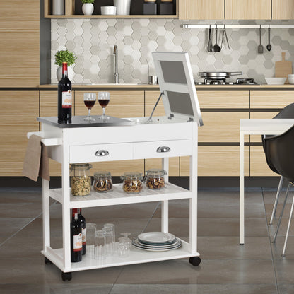 Kitchen Island Cart Rolling Trolley wIth Stainless Steel Flip Top