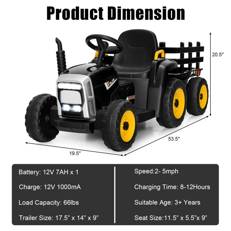 12V Ride-on Tractor with 3-Gear-Shift Ground Loader for Kids 3+ Years Old