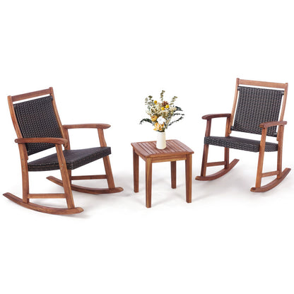 3-Piece Acacia Wood Patio Rocking Chair Set