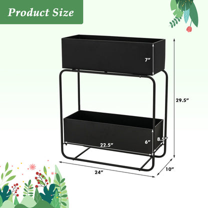 2-Tier Metal Elevated Garden Bed with Raised Flower Box