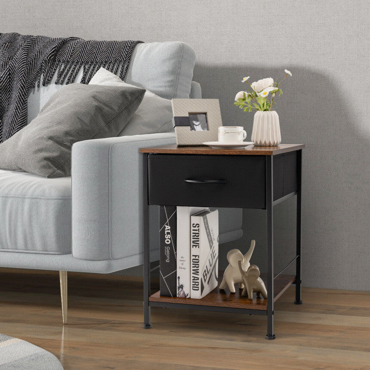 2 Tiers Wood Nightstand with Drawer for Bedroom and Living Room