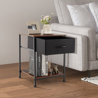 2 Tiers Wood Nightstand with Drawer for Bedroom and Living Room