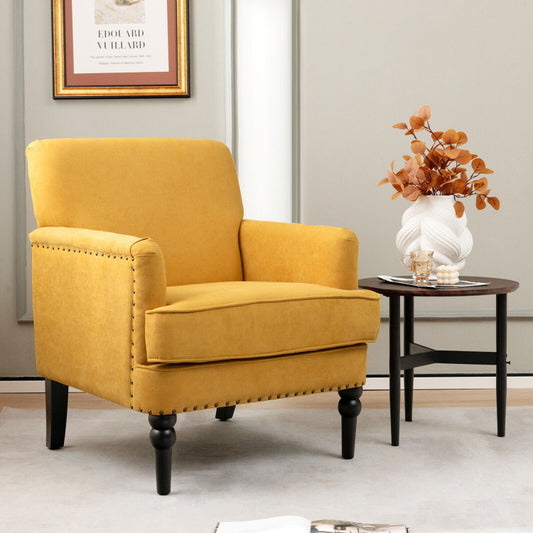 Costway Modern Upholstered Padded Accent Chair with Rubber Wood Legs