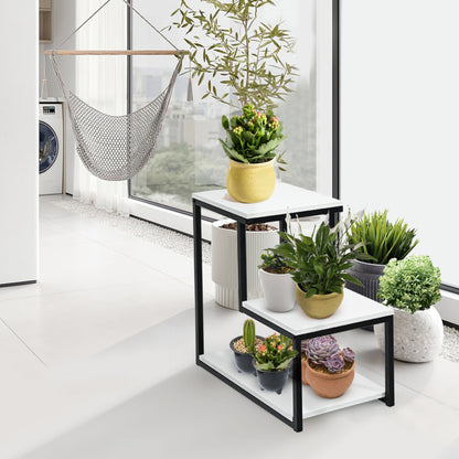 3-Tier Ladder-Shaped Chair Side Table with Storage Shelf