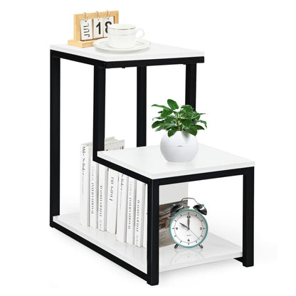 3-Tier Ladder-Shaped Chair Side Table with Storage Shelf