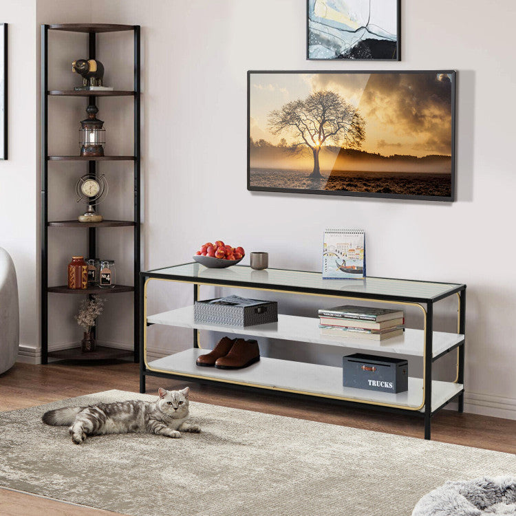 3-Tier TV Stand for TVs up to 50 Inch with Tempered Glass Top