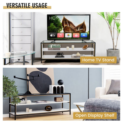 3-Tier TV Stand for TVs up to 50 Inch with Tempered Glass Top