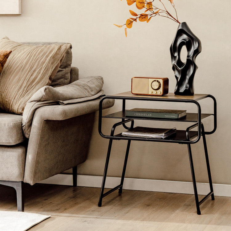 3-tier Compact Side End Table with Storage Shelf