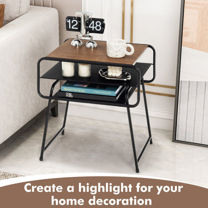 3-tier Compact Side End Table with Storage Shelf