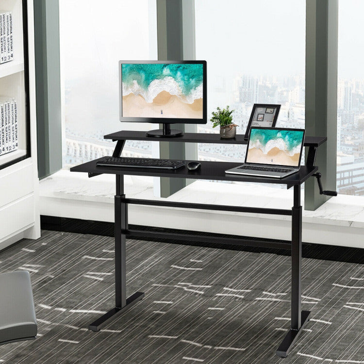 2-Tier Height Adjustable Sit to Standing Desk with Monitor Stand