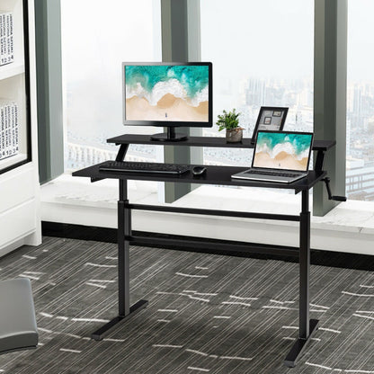 2-Tier Height Adjustable Sit to Standing Desk with Monitor Stand