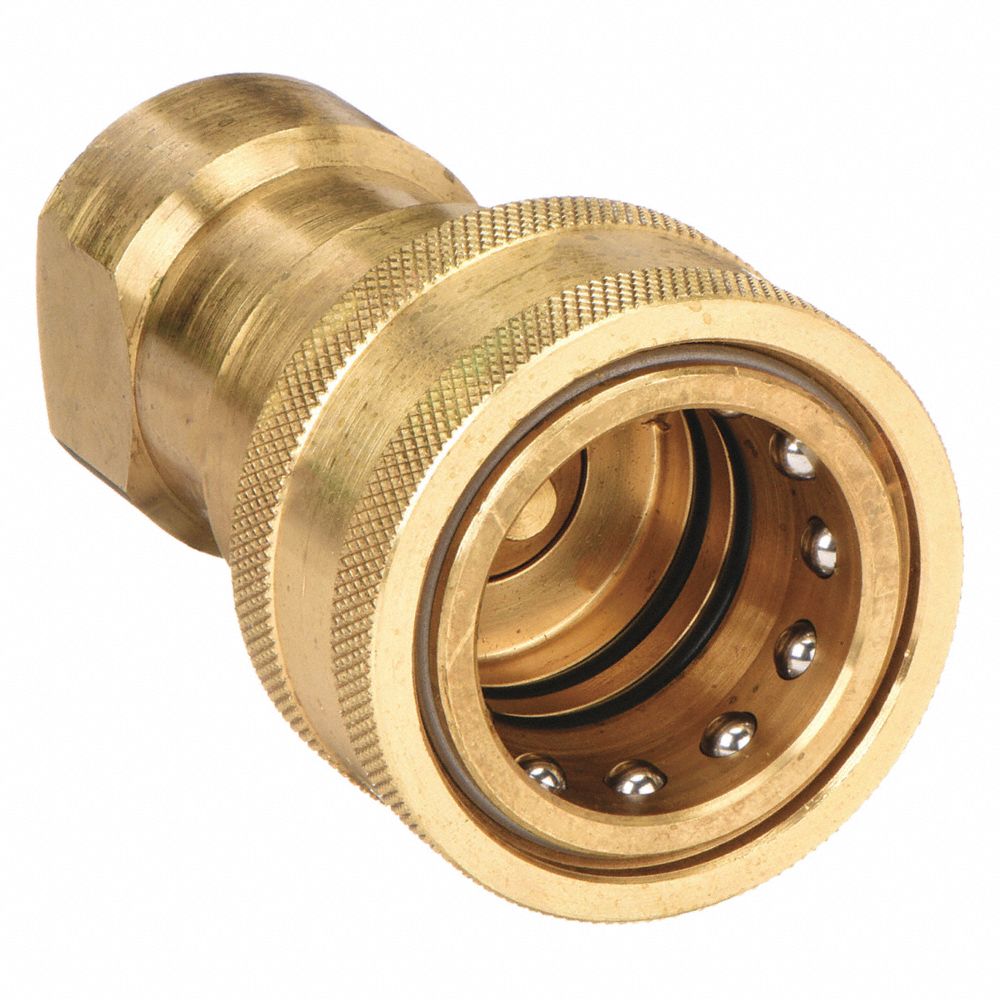 Hydraulic Quick Connect Hose Coupling, Brass Body, Sleeve Lock, 3/4"-14 Thread Size, 60 Series