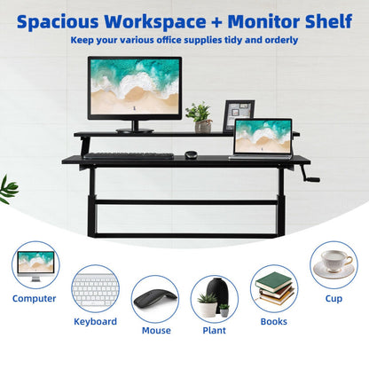 2-Tier Height Adjustable Sit to Standing Desk with Monitor Stand