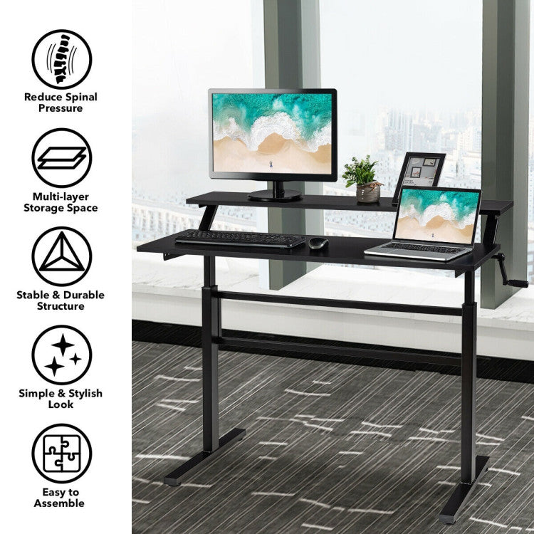 2-Tier Height Adjustable Sit to Standing Desk with Monitor Stand