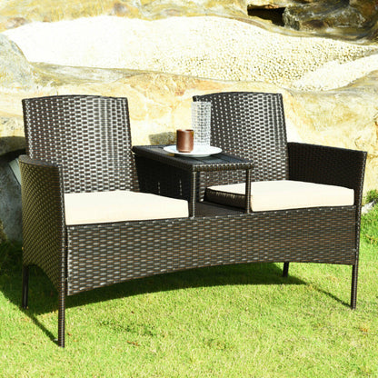 Modern Patio Set with Built-in Coffee Table and Cushions