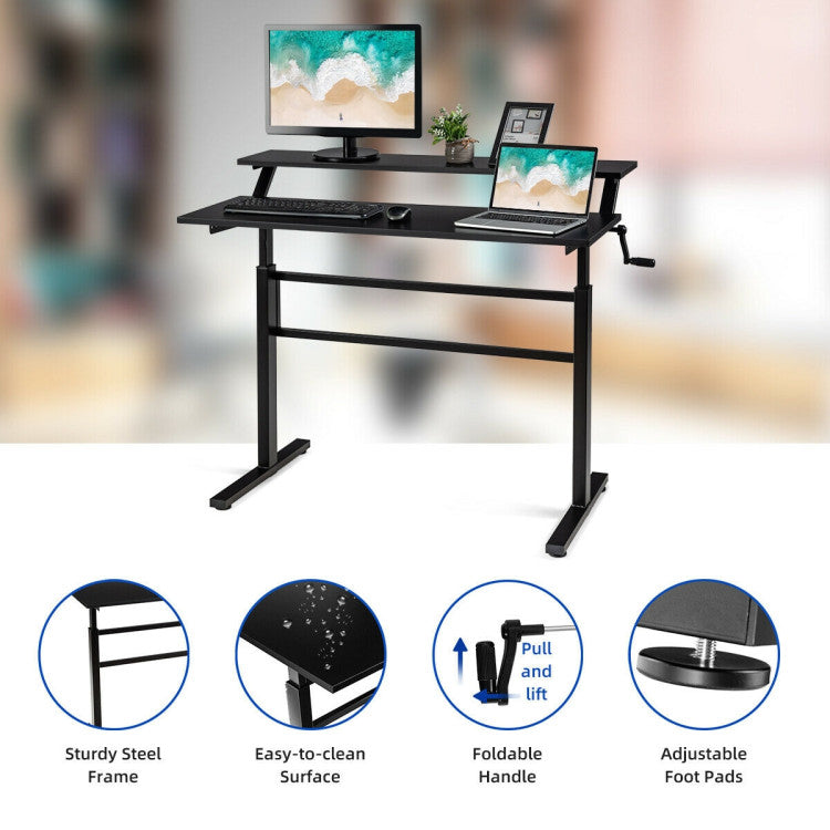 2-Tier Height Adjustable Sit to Standing Desk with Monitor Stand