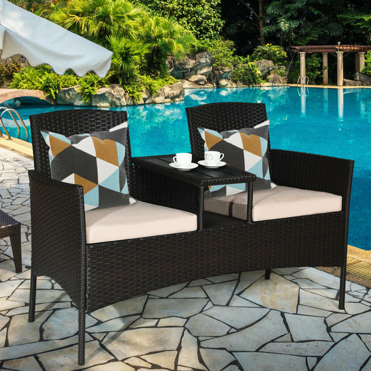 Modern Patio Set with Built-in Coffee Table and Cushions