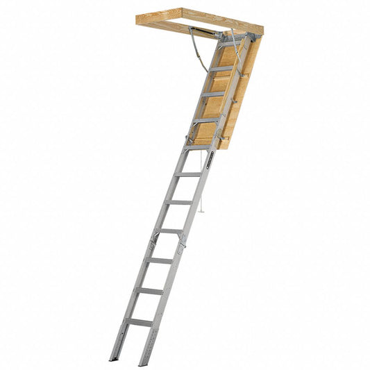 Attic Ladder, Aluminum, 7 ft. 7" to 10 ft. 1/4" Ceiling Height Range, 375 lb. Load Capacity