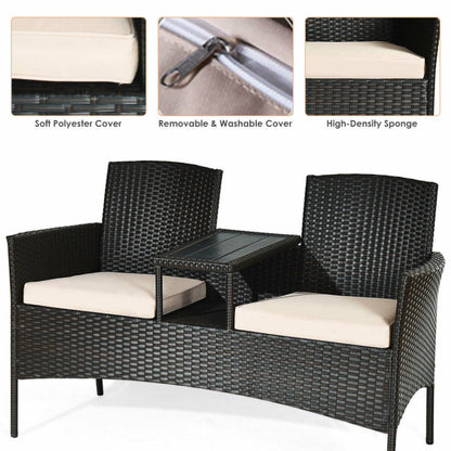 Modern Patio Set with Built-in Coffee Table and Cushions