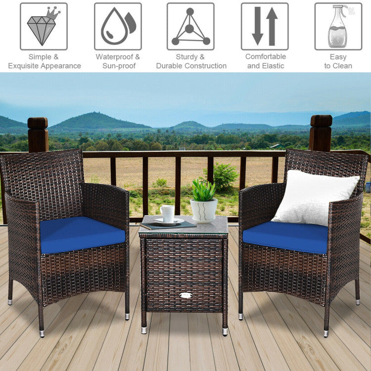 3-Piece Ergonomic Wicker Patio Conversation Set