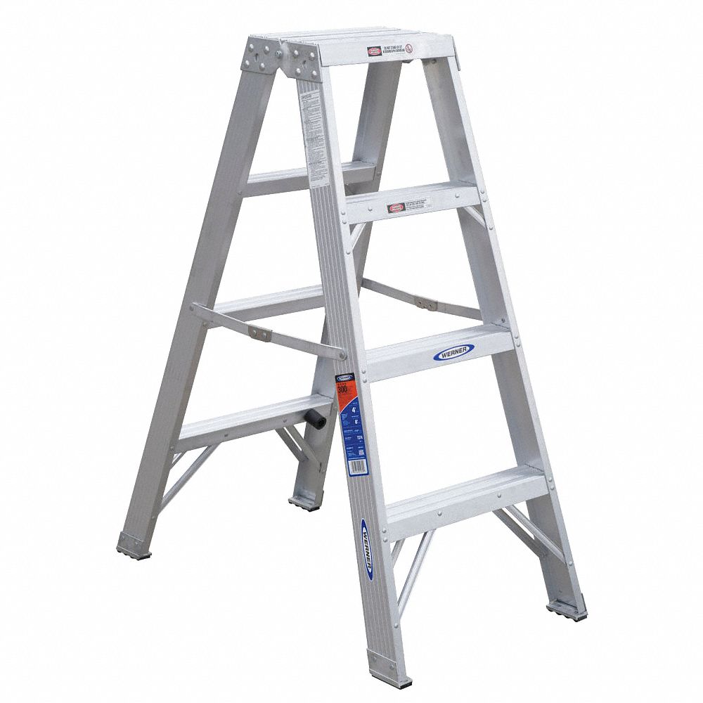 Werner 4 ft Aluminum Twin Stepladder, 300 lbs. Capacity
