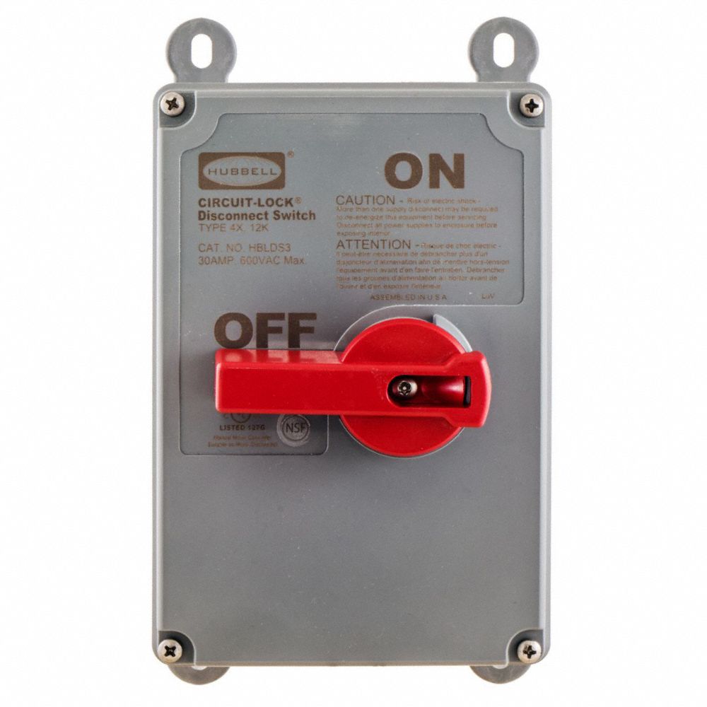Nonfusible Enclosed Single Throw Disconnect Switch, 30 A, 600V AC
