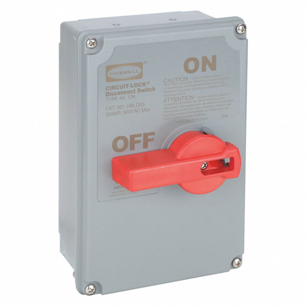 Nonfusible Enclosed Single Throw Disconnect Switch, 30 A, 600V AC