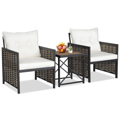 3-Piece Patio Rattan Furniture Set with Acacia Wood Tabletop