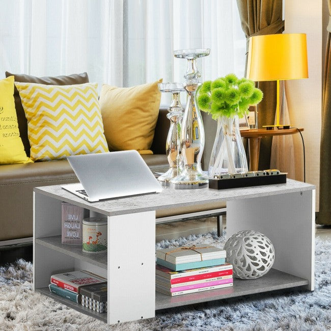 Coffee Table Sofa Side Table with Storage Shelves