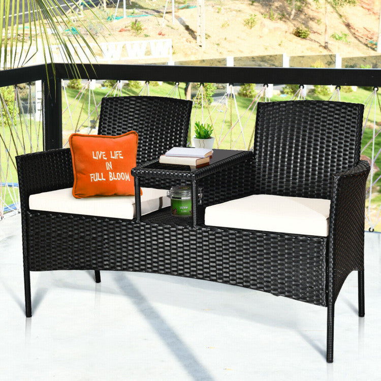 Wicker Patio Conversation Furniture Set with Removable Cushions and Table